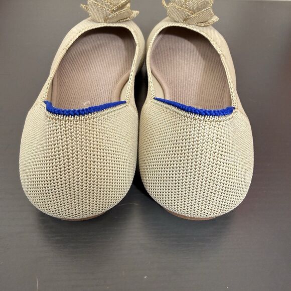 Rothy’s The Petal Square Toe Flats Metallic Beige Gold Womens Sz 9.5 Flower - Picture 6 of 11
